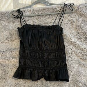 Reformation Black Ruffled Tank Top